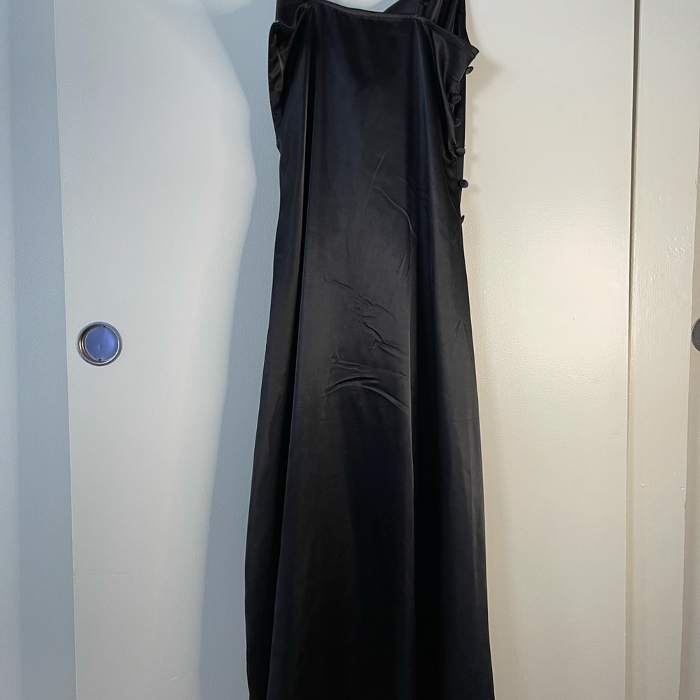 Long satin black dress with side slit